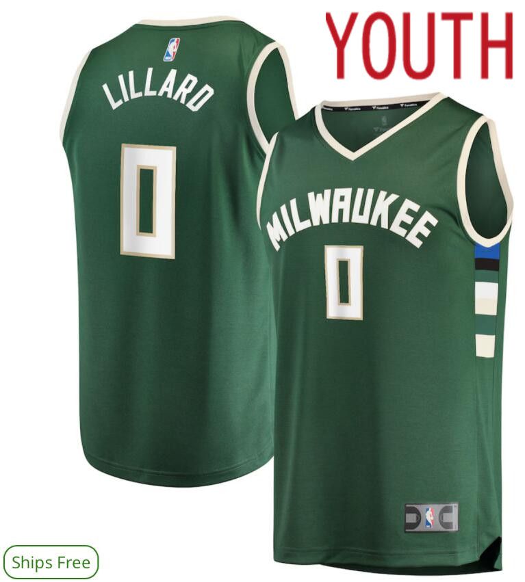 Youth Nike Milwaukee Bucks #0 Lillard Green NBA Swingman Icon Edition  2024 Jersey->->Youth Jersey